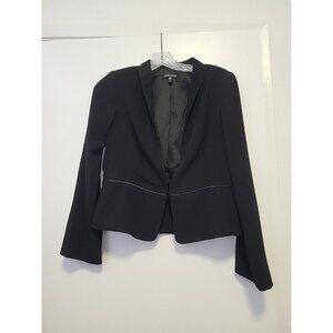 Eileen Fisher Eco Poly Black Blazer Leather Trimmed Women's Petite Petite